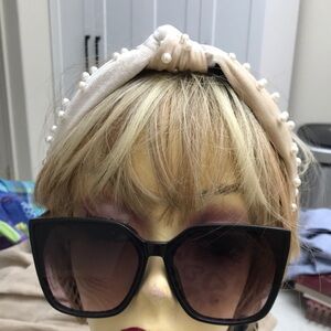Pearl-Embellished Cream Headband